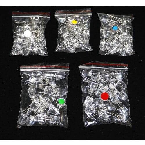 F10 10MM 5 Colors White Light Emitting Diode LED kit Red White Yellow Green Blue DIY PCB Circuit Transparent Diffused Bulb