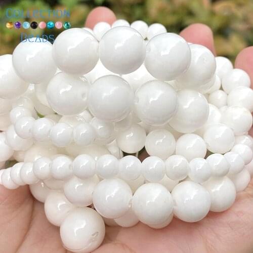 6/8/10/12mm Natural Stone White ​Angelite Jades Round Spacer Loose Beads For Jewelry Making DIY Bracelets Accessories 15