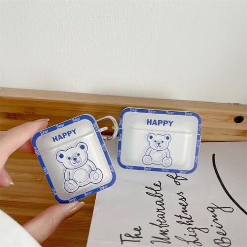 Korea Cute Cartoon Square Case for Airpods 1 2 Shockproof IMD Charging Box Earphone Case for Airpods Pro Cover with Hook