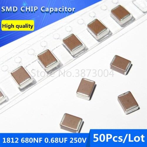 50pcs 1812 4532 680NF 0.68UF 250V 10% Thick Film Chip Multilayer Ceramic Capacitor
