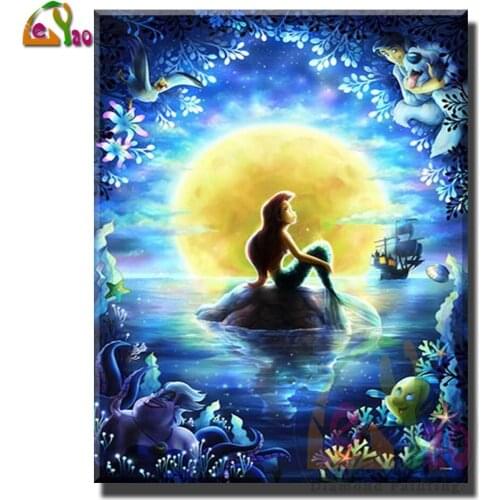 5D DIY Diamond Painting Sea Moonlight Full Square Mermaid and Prince Diamond Embroidery Rhinestone Mosaic Cross Stitch Handmade
