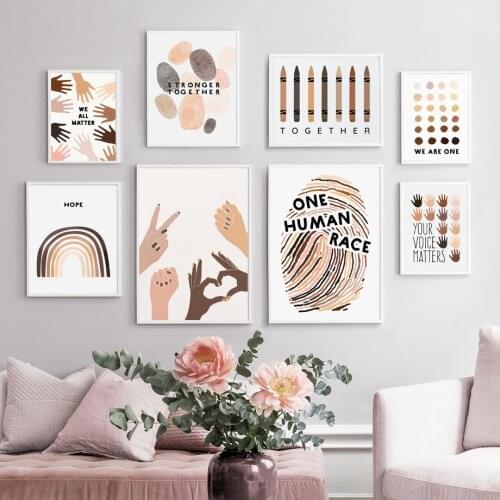 Hand Fingerprint Rainbow Pencil Wall Art Canvas Painting Nordic Posters And Prints Abstract Wall Pictures For Living Room Decor