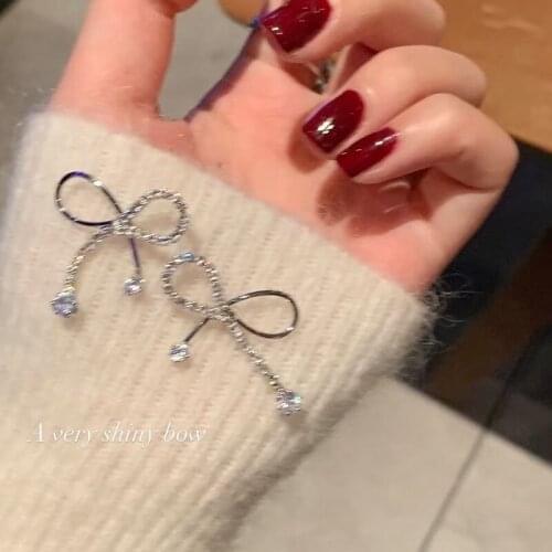 2020 New Fashion Womens Earrings Fine Simple Zircon Bowknot Earrings for Women Bijoux Korean Girl Party Jewelry Gifts Wholesale