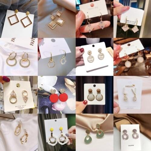 New Korean Opal Earrings For Women Cute Square Geometric Dangle Drop Crystal Earings Fashion Jewelry Imitation Pearls Brincos