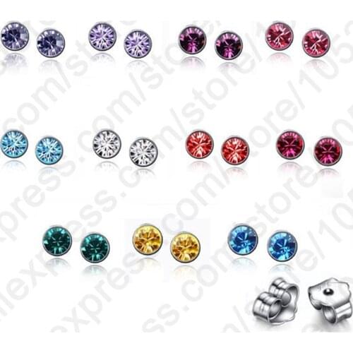 Wholesale Lots 20PCS(10Pairs) 925 Sterling Silver AAA Colorful Crystal Stone Woman Stud Earrings +Back Stoppers Women Jewelry