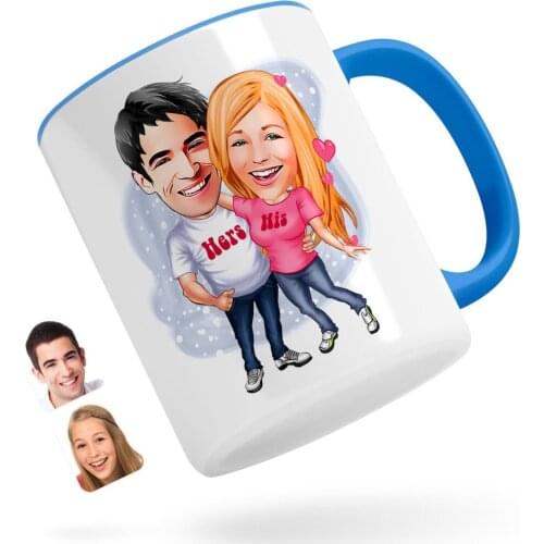 Personalized Valentine Caricature Of Blue Mug Bardak-5