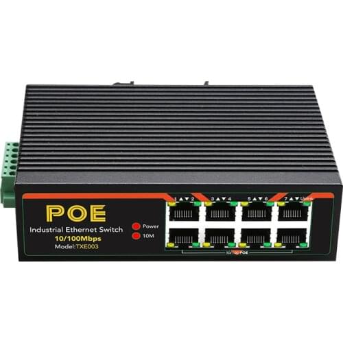 8 Ports Industrial Fast Ethernet Switch 10/100Mbps POE Network Switch DIN Rail Type Network RJ45 Lan adapter