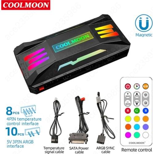 COOLMOON ARGB Controller 4Pin PWM 5V 3Pin ARGB Cooling Fan Smart Remote Control for PC Case Chassis Radiator
