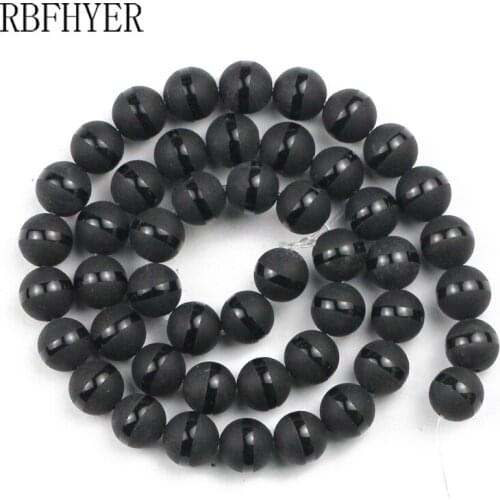 RBFHYER Natural Matte Black Carnelian Stripe Stone Round Loose Beads For Fashion Jewelry Necklace Bracelet DIY 4/6/8/10MM