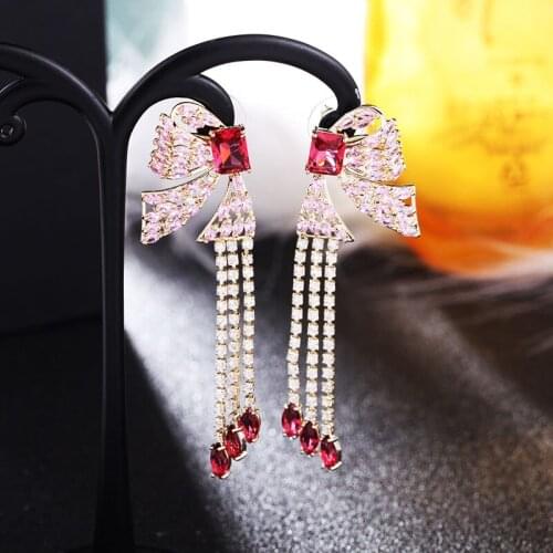 HUAMI New Design Long Tassel Drop Earrings Butterfly Red Luxury High Quality Silver Color Needle French Style Earrings Women