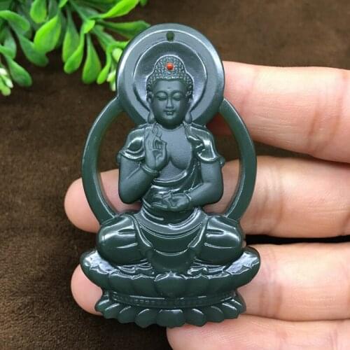 Xinjiang Hetian jade sapphire, a fine material inlaid with southern red features Sakyamuni Buddha jade pendant hp315