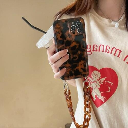 Vintage Amber Leopard Bracelet Phone Case for iphone 12 11 pro max X XS XR 8 Plus ins Popular Chain Cover Gift for Woman Girl