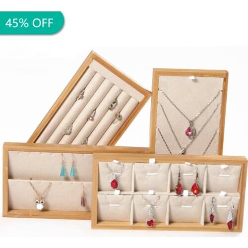 New Fashion Bamboo Solid Wood Jewelry Display Tray Ring Box Earring Necklace Bracelet Pendant Display Organizer Jewelry Storage