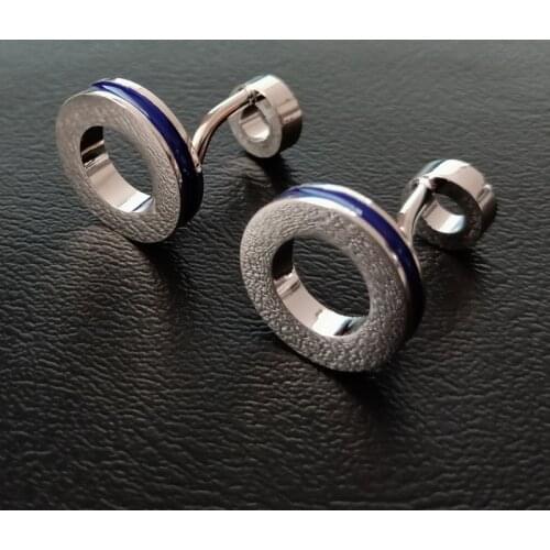 High-quality blue enamel stripe Cufflinks round Cuff Links Groove Men cufflink Jewelry Buttons Cufflinks casual wedding gifts