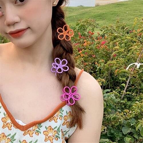 Flower shaped Hair catch Grip Claw Clip Mini Hollow Candy color gripper Hairgrip Grasp women female