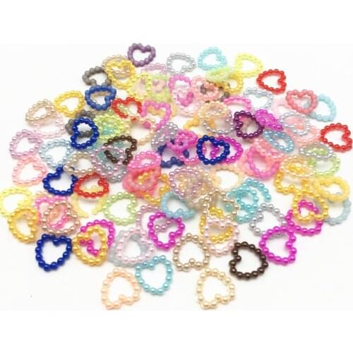 100pcs 10x11mm Bright Mixed Hollow Heart Pearls Embellishments DIY Phone Nail Decorations Scrapbooking DIY Crafts Cardmaking