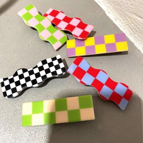 Y2K Accessories Rainbow Checkerboard Plaid Hair Clips for Women Harajuku Cute INS Vintage Hairpin Hair Accessories 90s Aesthetic
