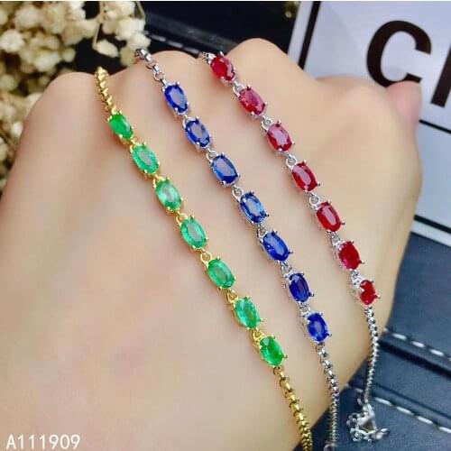 KJJEAXCMY boutique jewelry 925 sterling silver inlaid Natural Sapphire Ruby Emerald Womens Bracelet support detection