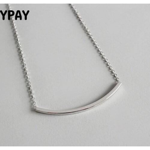 YPAY Genuine 925 Sterling Silver Necklace Short Chain Choker Jewelry For Women Geometric Personality Design Square Bar YMN102