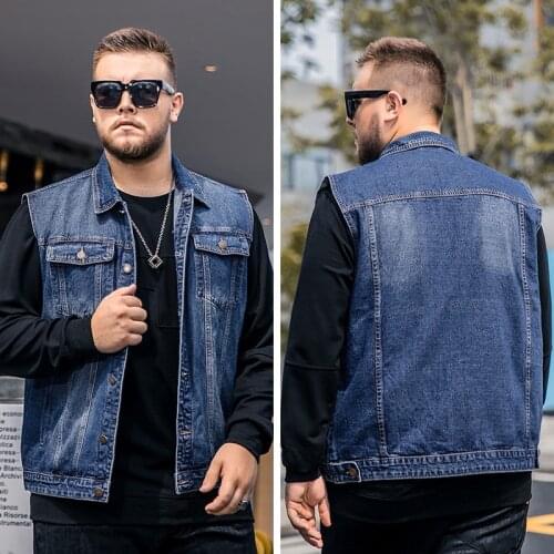 Super Large Size M-7XL New 2020 Autumn Spring Mens Fashion Casual Brand Cowboy Vest Jacket Man Denim Cotton Blue Vests Coat Top