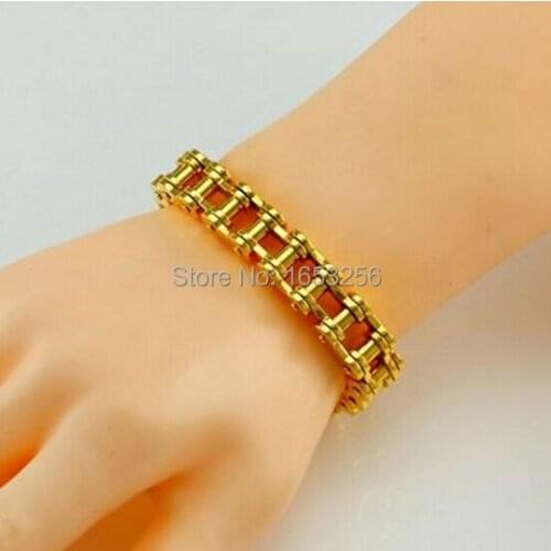 1pcs For Women Men 316L Stainless Steel Motorcycle chain Bracelet Gold Biker Chain Bangle Fashion Gifts 13mm 8.5