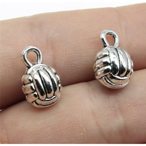 10pcs 10mm Antique Silver Color Antique Bronze 3D Volleyball Pendant 3D Ball Volleyball Charm 3D Volleyball Ball Pendant