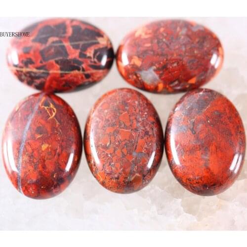 18x25MM Oval Natural Stone Bead Red Breciated Jaspe CAB Cabochon For Jewelry Making DIY Bracelet Necklace 5Pcs K578