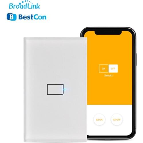 2020 Broadlink TC2S US Smart Light Switch 1 Gang Glass Panel Remote Touch Light Switch WiFi Control Switch For Smart home