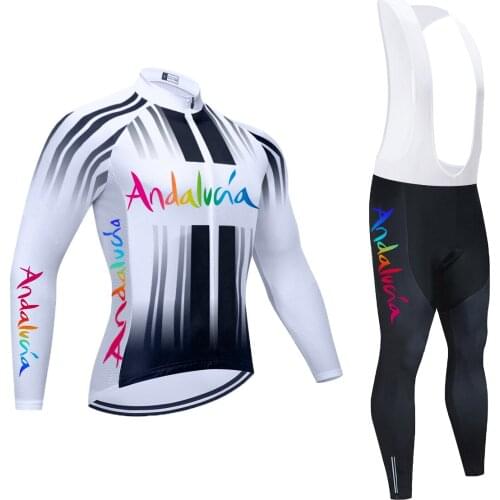 2021 Andalucia Mens Cycling Jersey Long Sleeve Set MTB Bike Clothing Maillot Ropa Ciclismo Hombre Bicycle Wear 20D GEL Bib Pant