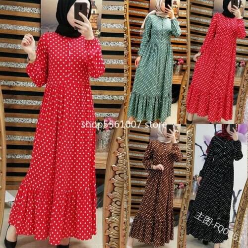 African Polka Dot Kaftan Abaya Dubai Muslim Dress Caftan Marocain Turkish Dresses Jilbab Abayas For Women Islam Africa Clothing
