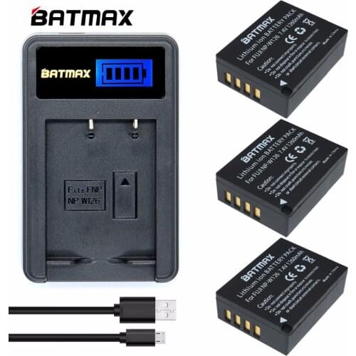 Batmax 3pcs NP-W126 NP W126 Battery+LCD USB Charger for Fujifilm X-E1 XE1 XE2 X-A1 X-M1 X-M2 X-T1 XT1 XPro1 HS33 HS30 HS50 EX