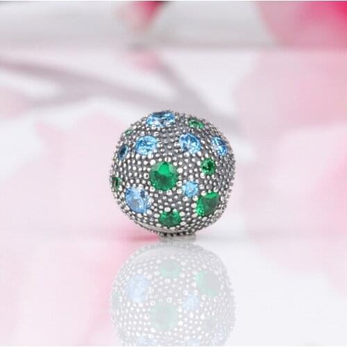 Bewill S925 Sterling Silver Inlaid Zircon Green Starry Sky Clip For Original Diy Bracelet