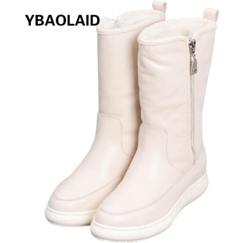 Cowhide Plus Velvet Thick-soled Inner Heightening Snow Boots 2021 Winter New Round Toe Solid Color Side Zipper Ankle Boots