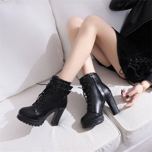 Platform Shoes Women High Heel Autunn Winter Boots for Women Fashion Black Shoes Woman Leather Ankle Boots High Heels Boots