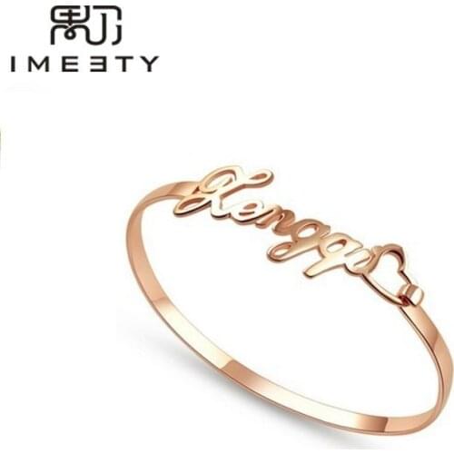 IMEETY custom bangles silver name pendant bracelet handmade script nameplate bangle bracelet heart custom name bracelets