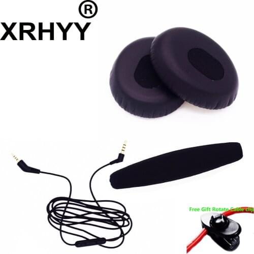 XRHYY Black Replacement Ear Pads Headband Cushion & Audio Cable For Bose Quiet Comfort 3 QC3 Headsets + Free Rotate Cable Clip