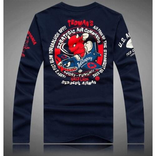 Devil Flying Fighter Print Long Sleeve T-shirt Mens Casual Cotton streetwear T shirts Japanese Painting Hip Hop Tops Tees Shirt