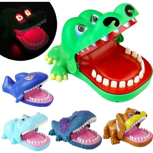Mouth Dentist Bite Finger Toy Big Crocodile Shark Dinosaur Dog Hippo With Light & Sound Games Pull Teeth Toys Kids Funny Toy