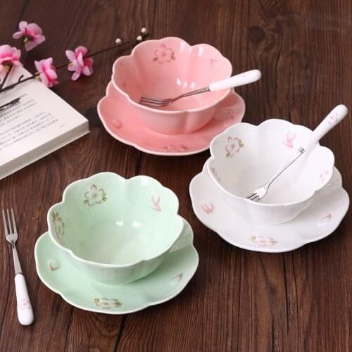 Ceramic Japanese Cherry Blossom Float Rice Bowl Soup Bowl Fruit Salad cereal bowl Dessert dish set ramen bowl salad bowl