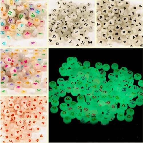 Colorful Initial Luminous Acrylic Alphabet Beads DIY Jewelry Findings 4*7mm Flat Coin Round Shape Letters Heart Spacer 3600pcs