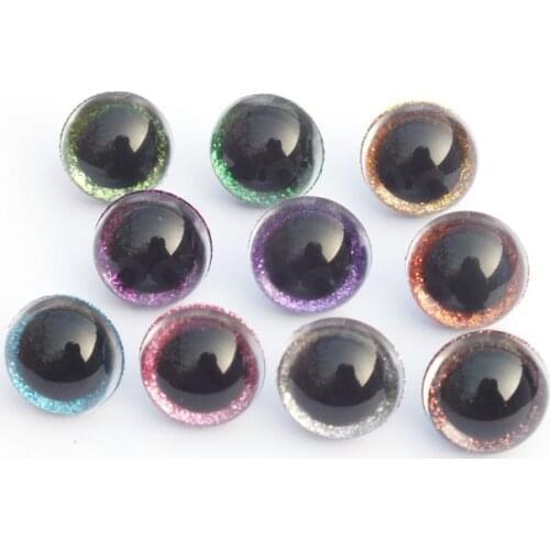 20pcs/lot 9mm/10mm/12mm/13mm/15mm/18mm/20mm24mm tiny round plastic clear toy safety eyes + glitter Nonwovens + white hard washer