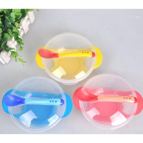 Feeding Spoon Child Tableware Food Bowl Learning Dishes Service Plate/Tray Suction Cup Baby Dinnerware Set Temperature Sensing