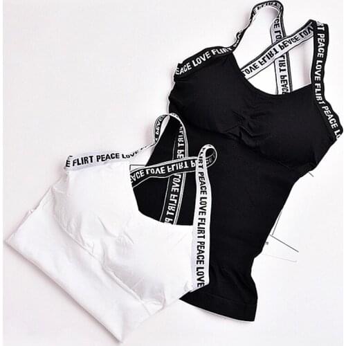 Richkeda Store New 2021 Seamless Cotton Tube Top Women Undefined Lingerie Pad Vest Fashion Letter Cross Straps Summer Tank Tops