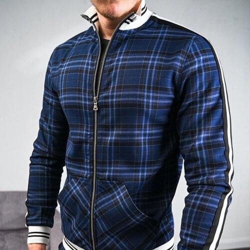 Men Jackets Casual top Zipper Jacket Man High Street Clothing Plaid Sports Wear High quality Sweatshirt Fashion Fast Delivery