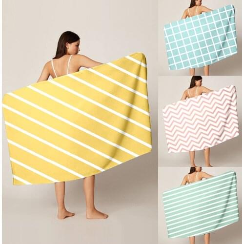 Fashion Stripe Wave Grid pattern sunny soft beach towel absorbent microfiber bath shower towel adult microfiber yoga blanket