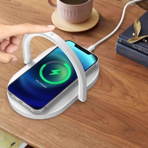 Wireless Charger Pad Table Lamp fo 15W Fast Charging night light Stand Three-in-one Wireless Charging Desk Lamp Safety