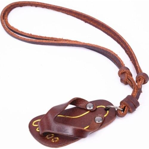 NIUYITID Best Cowhide Necklace For Men Women Brown Black Shoes Pendant Accessories Genuine Leather Jewelry Body Collier