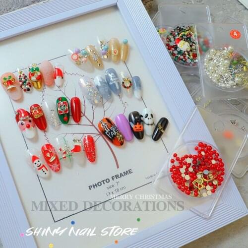 New 1box Christmas 3D Alloy Jewelry Nail Art Decorations Mixed Snow Designs Charm Rhinestones Gems Manicure Accessory SNHJ9
