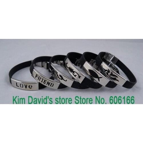 Wholesale 24pcs/lot Mix Style Black Silicone Bracelets Stainless Steel Buckle Bracelet Free Shipping