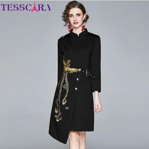 TESSCARA Women Spring Autumn Luxury Embroidery Dress Festa High Quality Vintage Party Robe Femme Asymmetrical Designer Vestidos